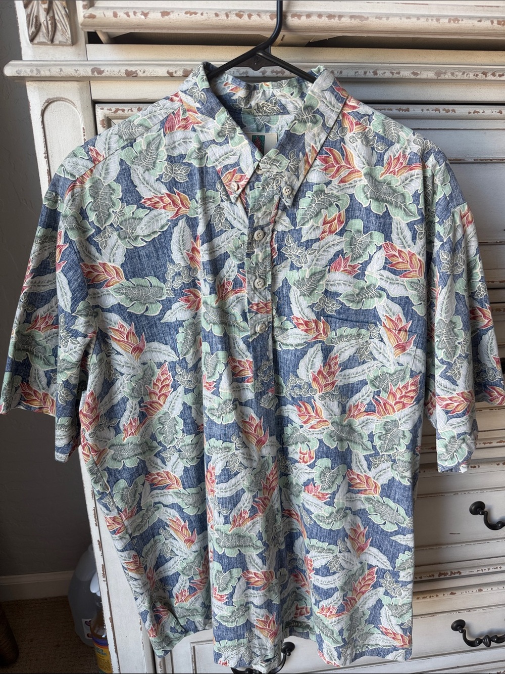 Tori Richard Blue Hawaiian Button-Front Floral Polo. Men’s Large.